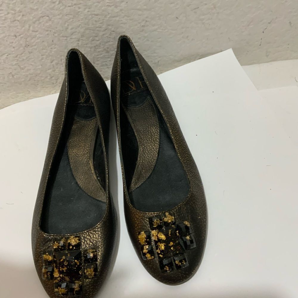 DIANE von FURSTENBERG Metallic and Black Jewel Embellished Ballet Flats